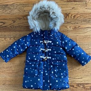 BABY GAP Navy Star Fur Trim Long Puffer 3T